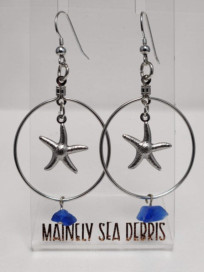 Dangle Hoop Sea Glass Earrings with Charm