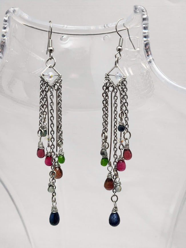 After 5 Geometric Gemstone Drop Chain Earrings
