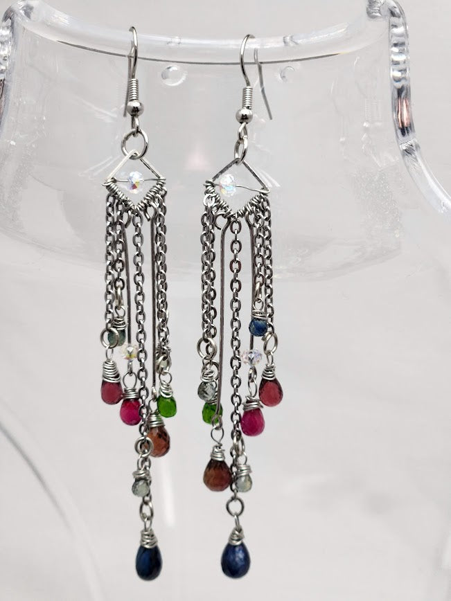 After 5 Geometric Gemstone Drop Chain Earrings