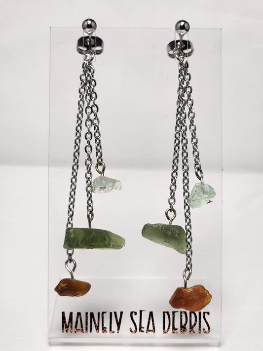 Triple Chain Sea Glass Earrings