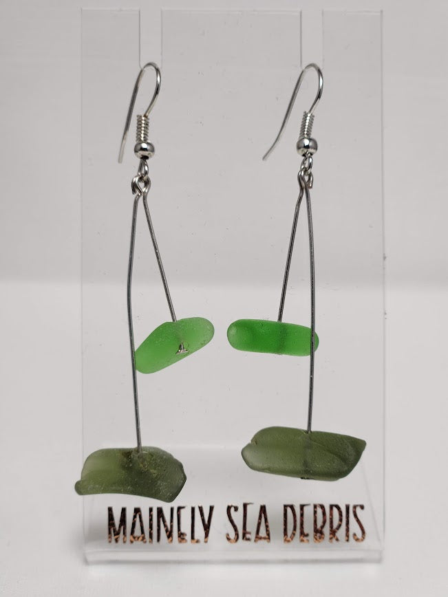 Stiffwire Dangle Sea Glass Earrings