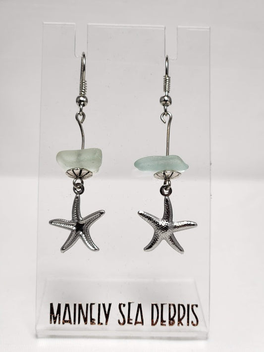 Dangle Sea Glass Earrings with Charm