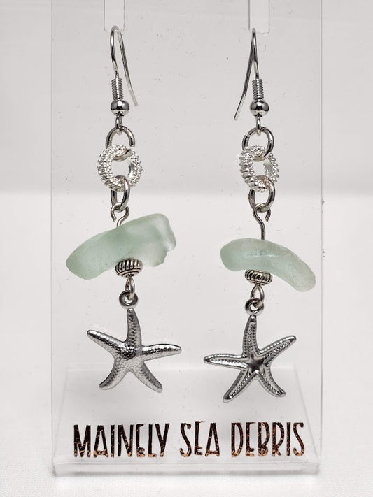 Dangle Sea Glass Earrings with Charm