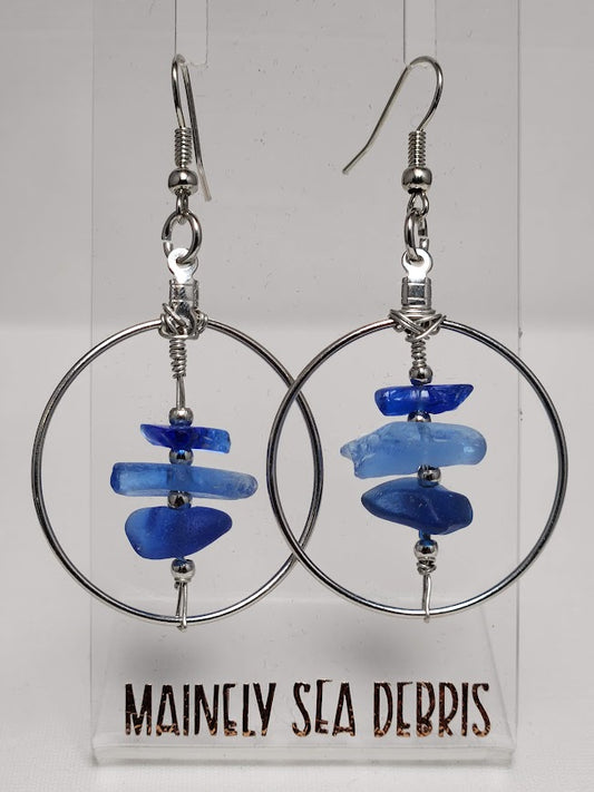 Dangle Hoop Sea Glass Earrings