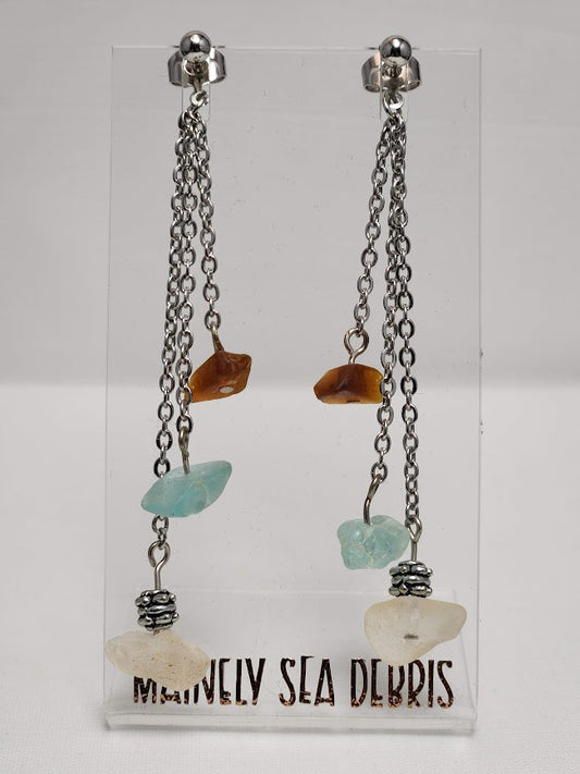 Triple Chain Sea Glass Earrings