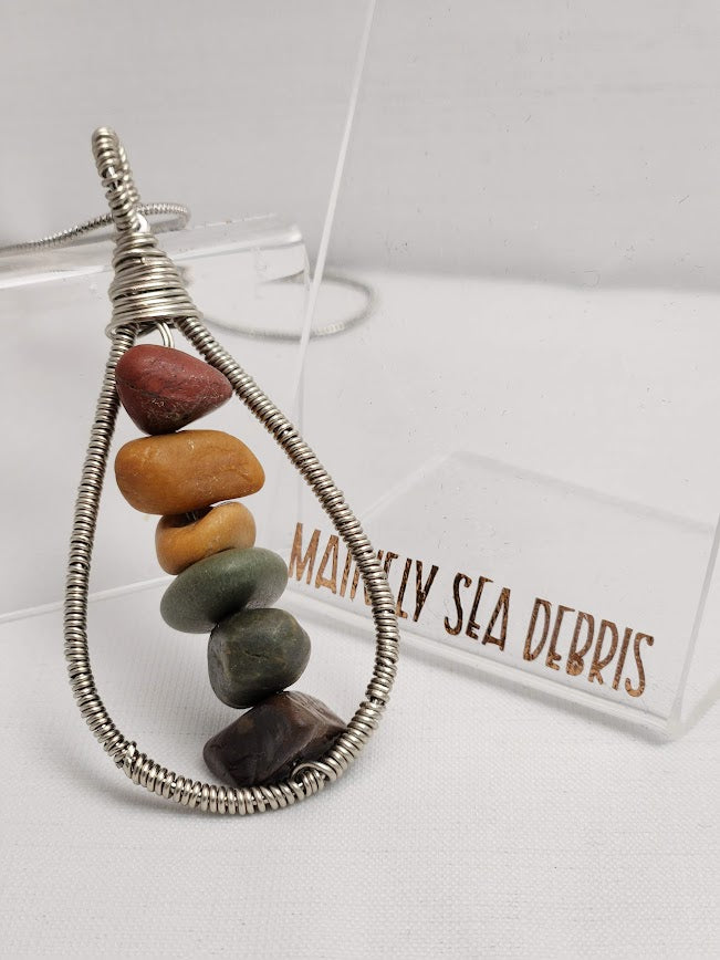 Rainbow Beach Stone Teardrop Necklace