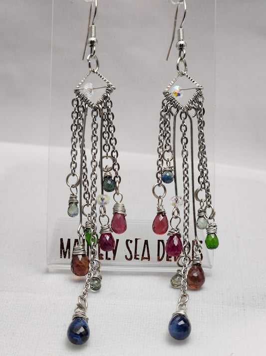 After 5 Geometric Gemstone Drop Chain Earrings