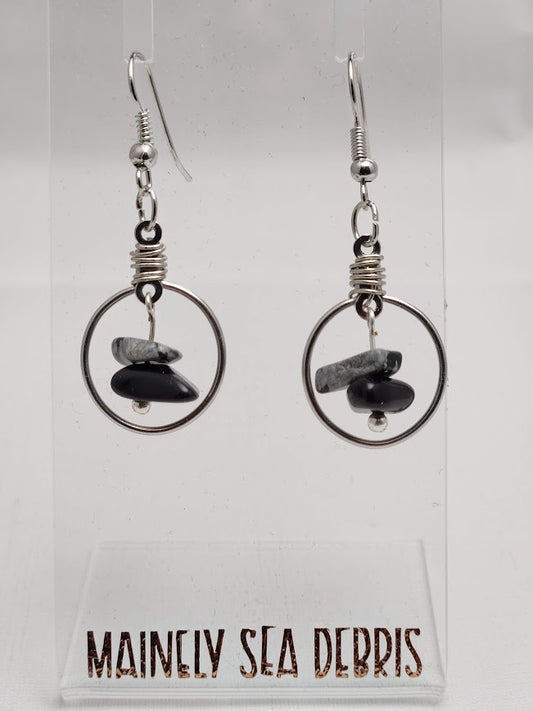 Dangle Hoop Beach Stone Earrings